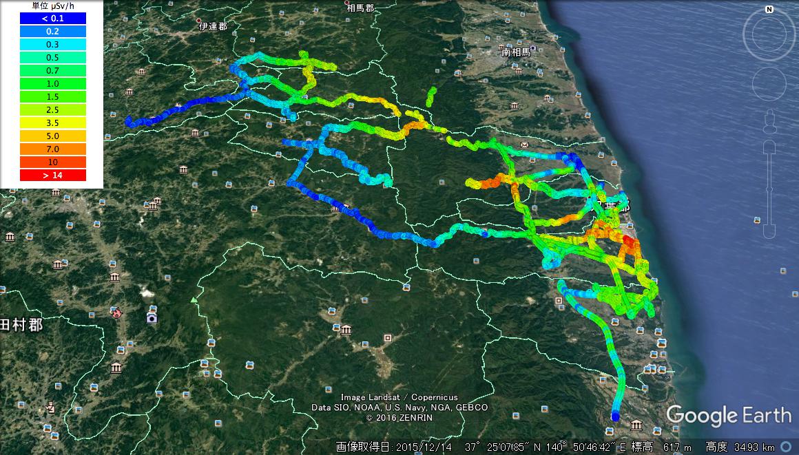 福島県内の帰還困難区域の走行サーベイ結果（平成29年1月10日～1月12日）