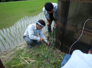 電気柵の設置作業