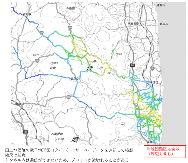 福島県内の帰還困難区域の走行サーベイ結果マップ（平成30年7月12日～7月18日）