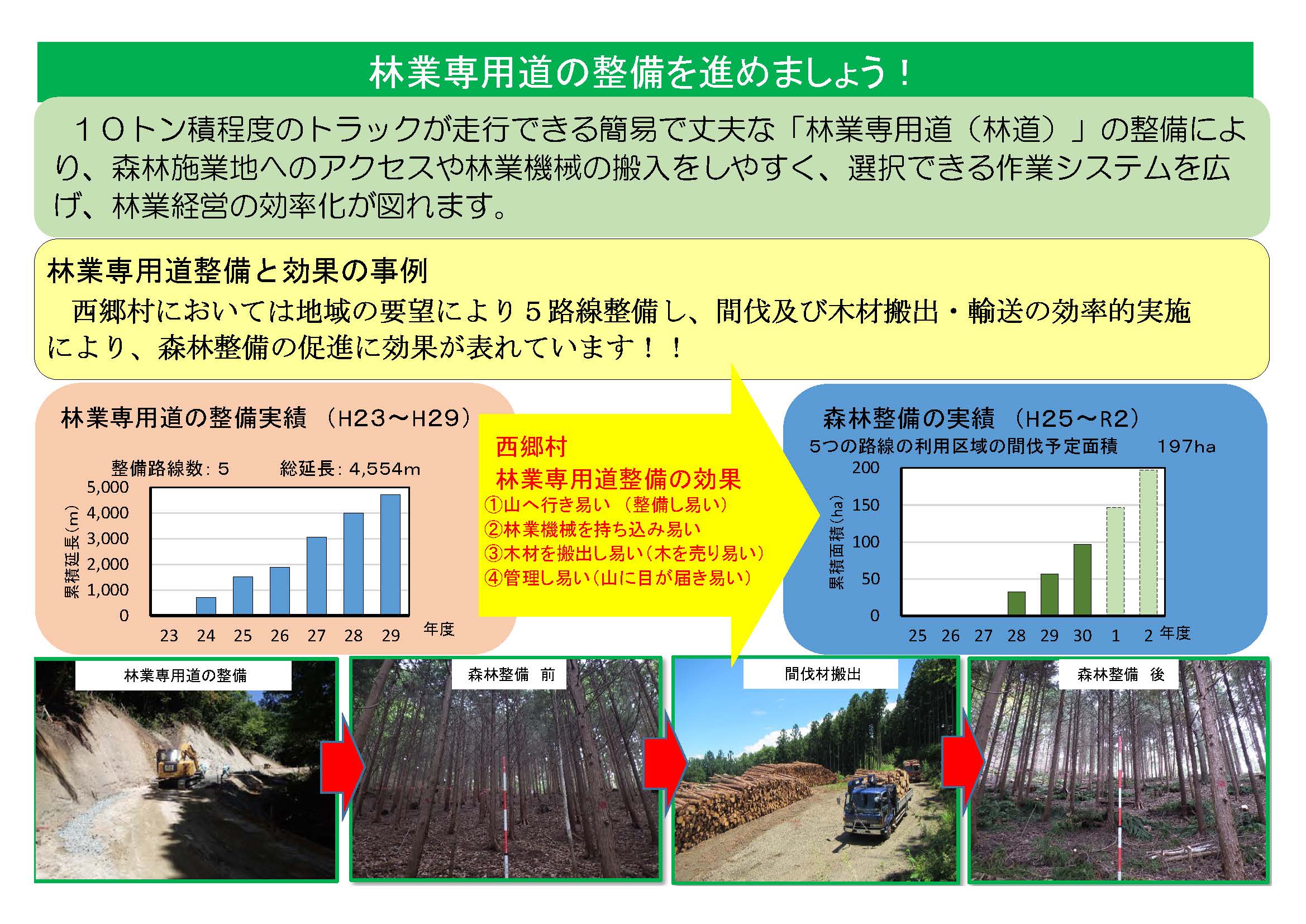 林道整備を進めることで森林整備の促進に繋がります。