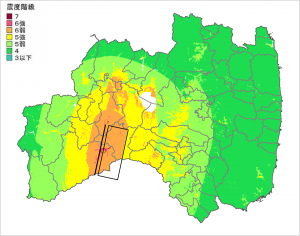 南会津町の震度分布