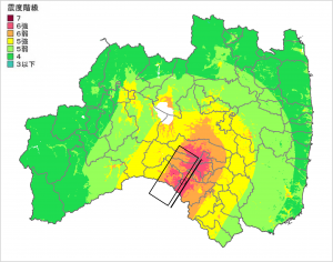 白河市の震度分布