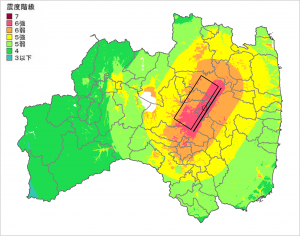 三春町の震度分布