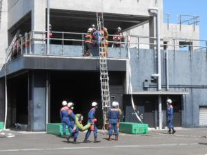 三連梯子を使った救助訓練