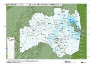 第16回メッシュ調査を線量率別に色分けした福島県全体の地図