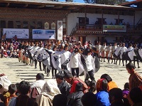 お祭り：ツルの格好で踊りを披露