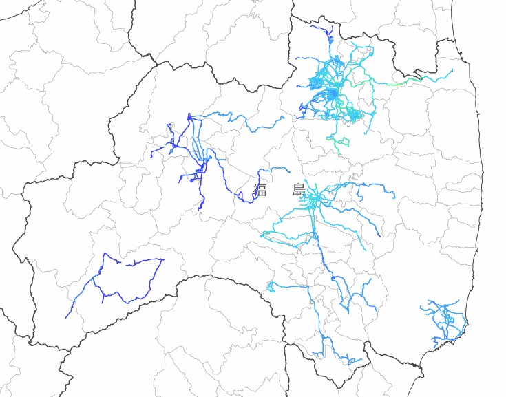 福島県内全域の走行サーベイ結果マップ（平成25年11月24日）