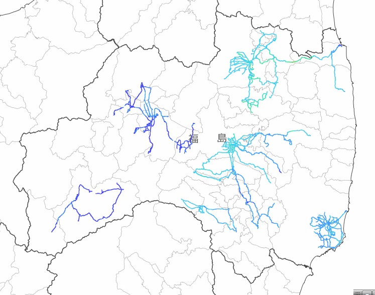 福島県内全域の走行サーベイ結果マップ（平成25年12月8日）