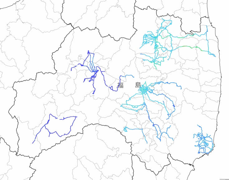 福島県内全域の走行サーベイ結果マップ（平成25年12月22日）