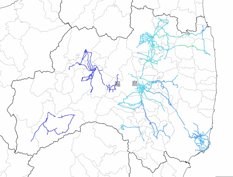 福島県内全域の走行サーベイ結果マップ（平成26年1月5日）