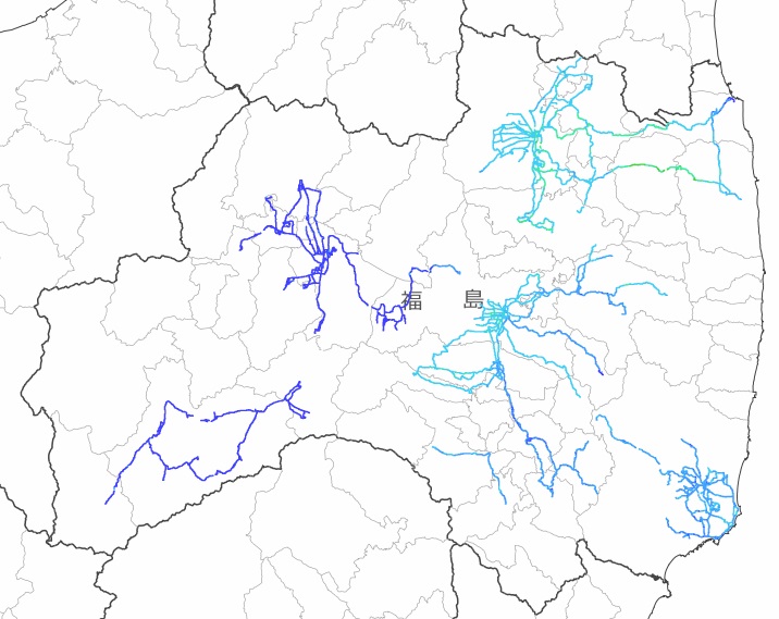 福島県内全域の走行サーベイ結果マップ（平成26年1月12日）