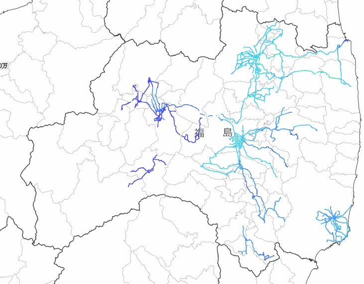 福島県内全域の走行サーベイ結果マップ（平成26年3月2日）