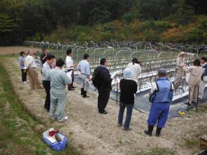 ほ場の様子を見る皆さん