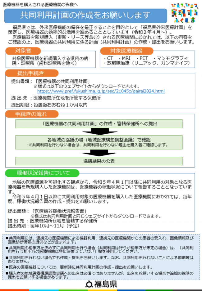 共同利用計画・稼働状況報告の案内